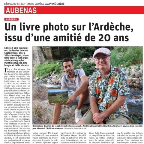 Dauphiné-Libéré du du 4 septembre 2022 - Présentation du livre Plaisirs d'Ardèche